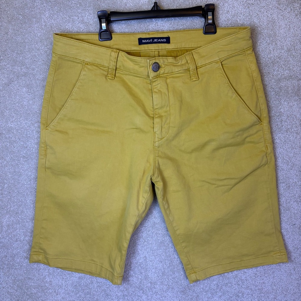 Mavi Jacob Chino Shorts Men's 32 Yellow Mustard Cotton Stretch Casual